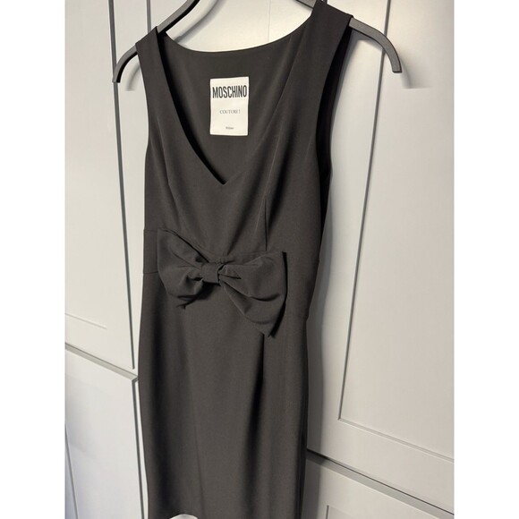 Moschino Black Couture Bow Front Dress Size 6 Side Zip Sleeveless Formal Party - Picture 6 of 14